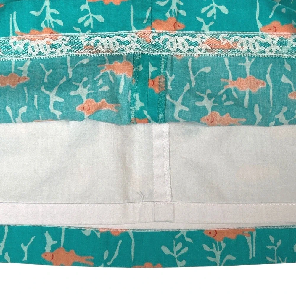 Lilly Pulitzer Womens Skirt Teal Fish Coral Print Mini Cotton Art A-Line Sz 10P